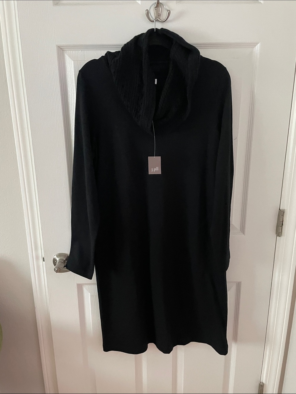J. Jill Black Hooded Knit Long Sleeve Dress